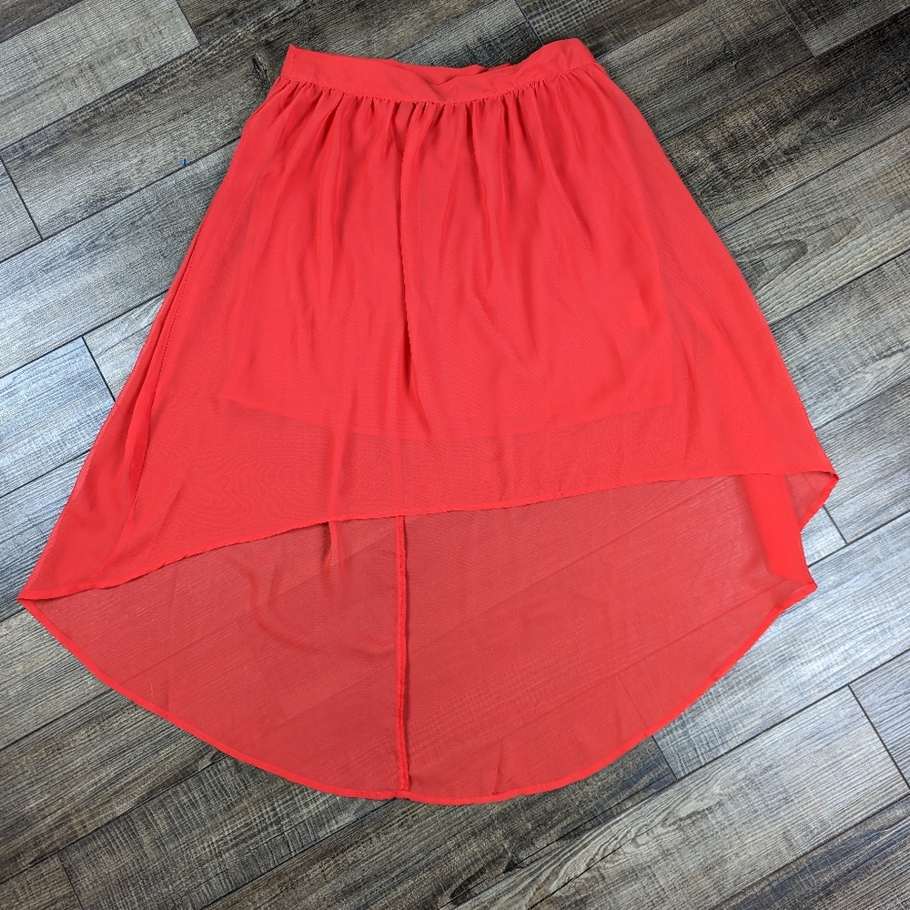 Romeo & Juliet Couture Gossip Girl High Low Sheer Skirt in Salmon Size Large